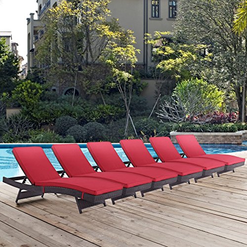 America Luxury - Outdoor Modern Contemporary Urban Design Rattan Patio Chaise Lounge Chair Set of 6 Red