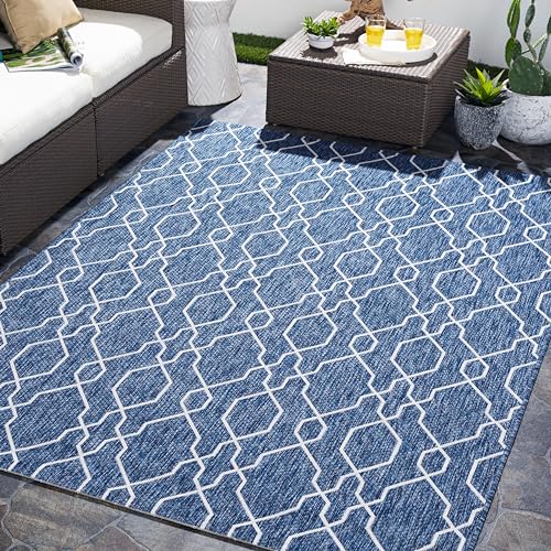 MARK & DAY Outdoor Rug 10x14 Valentijn Traditional Denim Non-Shedding Area Rug