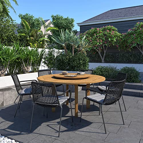 Amazonia Arezzo 7-Piece Outdoor Round Lazy Susan Dining Table Set Teak Finish