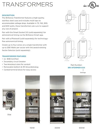 SPW Brilliance BRI-XFORMER-600 Low Voltage 600 Watt Multi-Tap Transformer Stainless Steel