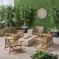 Noble House Augusta 6-Piece Outdoor Wood and Wicker Loveseat Set Mocha and Light Gray