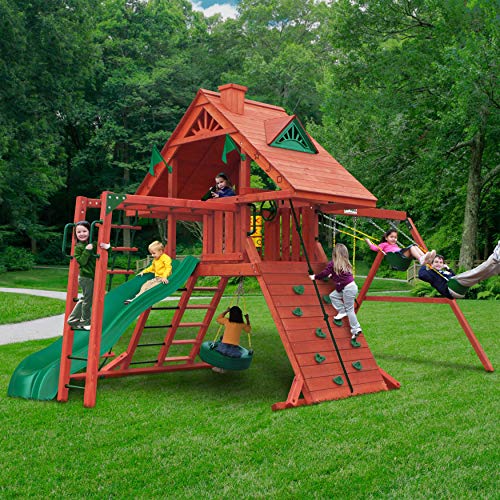 Gorilla Playsets Sun Palace II Wood Swing Set with Monkey Bars Amber