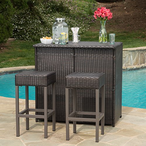 Christopher Knight Home Toranto Outdoor Wicker Bar Island Set 3-Pcs Multibrown