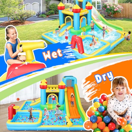 Whubefy Inflatable Water Slide Bounce House with Blower Red+Blue+Yellow