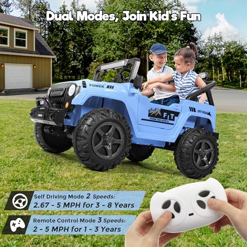 FUNTOK 2 Seater 24V Ride On Truck Grey Blue