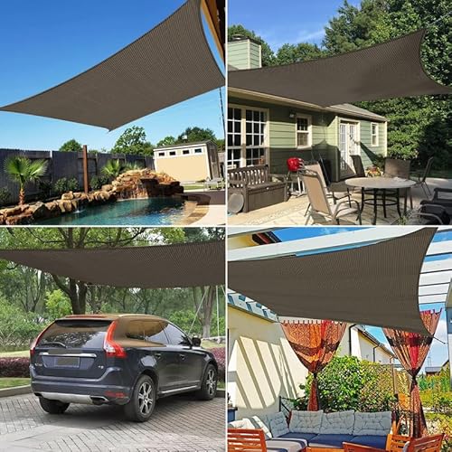 COARBOR Heavy Duty Reinforced Wire Sun Shade Sail Rectangle Canopy Cover Brown