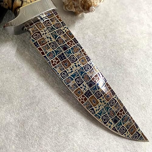 刀苑阁 Detachable Handle Damascus Steel Craft Knife with Leather Cover Yellow