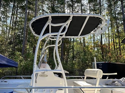 Make A Wake Marine Heavy-Duty Boat T-Top with 5 Rod Holders White Powdercoat w/ Black Canvas