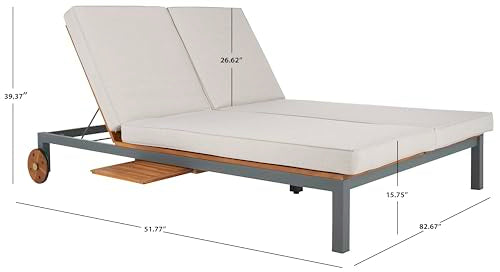 Safavieh Outdoor Collection Jackman Double Lounge Chair with Pull-Out Side Table Grey/Light Grey