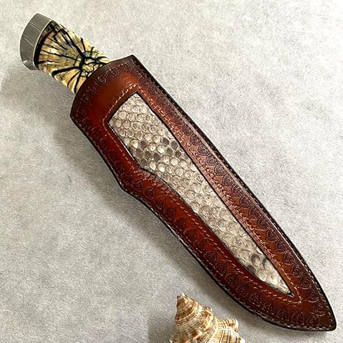 刀苑阁 Detachable Handle Damascus Steel Craft Knife with Leather Cover Yellow