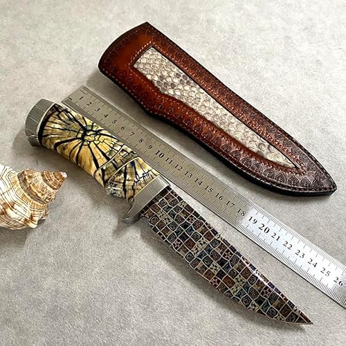刀苑阁 Detachable Handle Damascus Steel Craft Knife with Leather Cover Yellow
