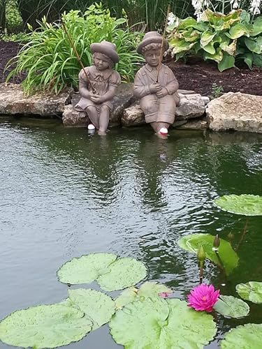 The Best Industries Fishing Boy & Girl Cast Stone Statues Classic Iron