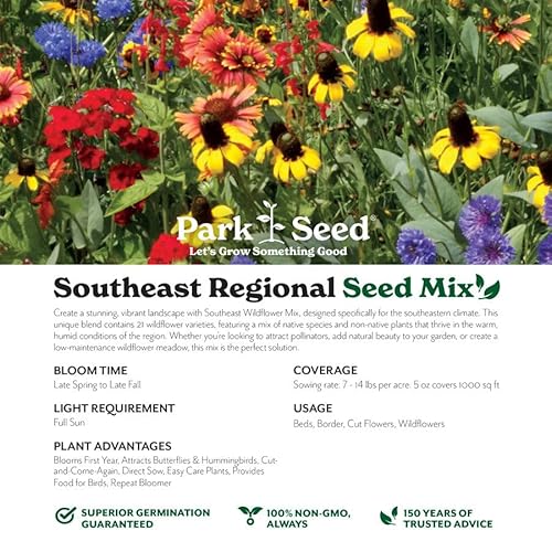 Park Seed Grow Your Own Vibrant Wildflower Garden Seeds Mixture Southeast Regional Mix 25 lbs