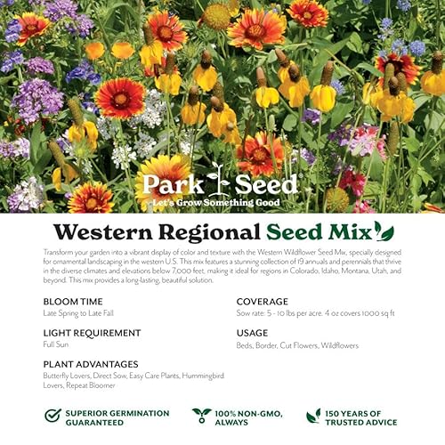 Park Seed Wildflower Garden Seeds Mixture for Pollinators - Western Regional Mix, 50 lbs