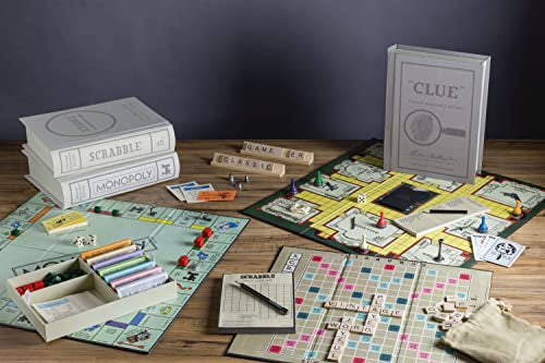 WS Game Company Vintage Bookshelf Board Games Collection Modern Burlap